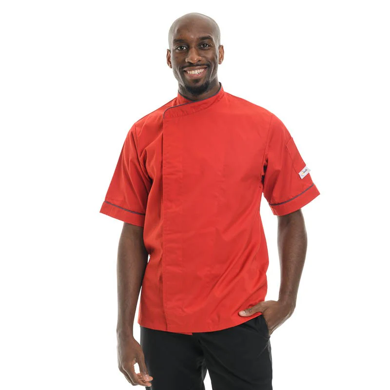 Veste de Cuisine Rouge Liseré Gris ML ou MC - MANELLI - Image 5