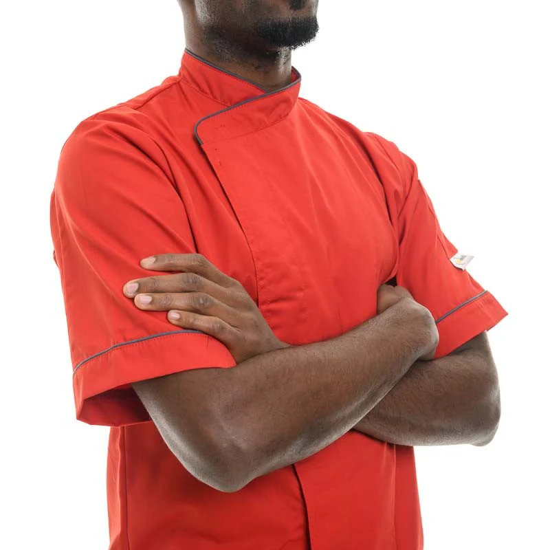 Veste de Cuisine Homme Rouge Liseré Gris- MANELLI - Image 3