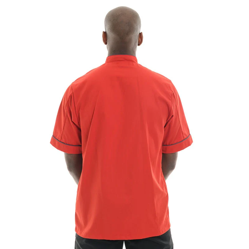 Veste de Cuisine Homme Rouge Liseré Gris- MANELLI - Image 4
