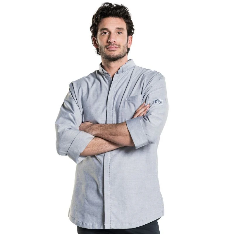 Veste de Cuisine Homme Manches Longues Style Nordique Grise - CHAUD DEVANT