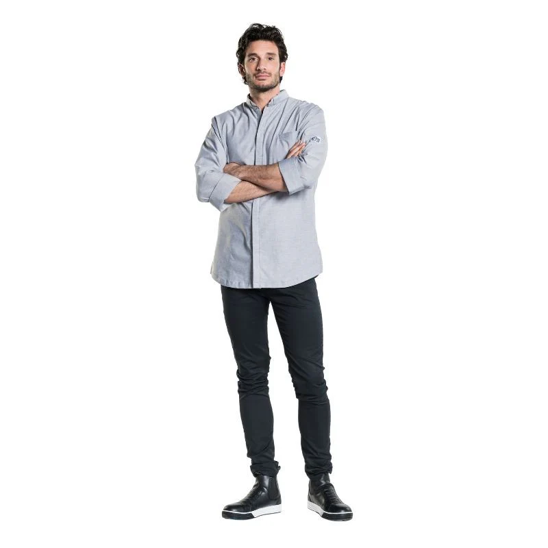 Veste de Cuisine Homme Manches Longues Style Nordique Grise - CHAUD DEVANT - Image 2