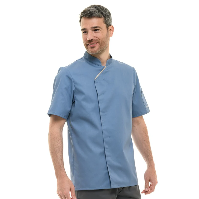 Veste de Cuisine Unisexe Harti Bleu Manches Courtes - ROBUR - Image 2