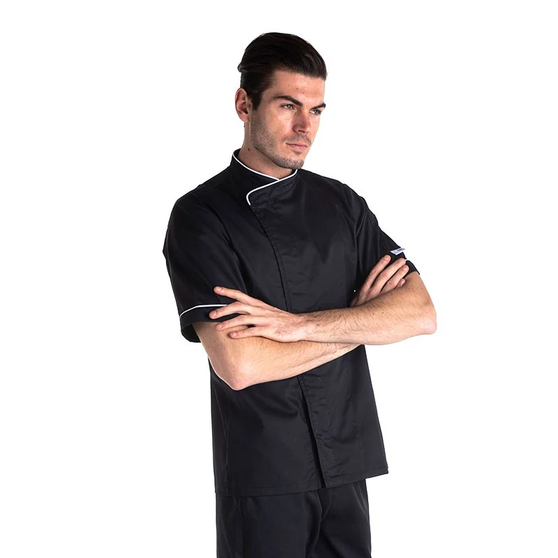 Veste de Pâtissier Noire Liseré Blanc Manches Courtes - MANELLI - Image 2