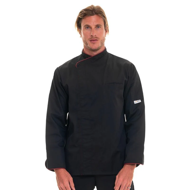 Veste de pâtissier Noire Liseré Bordeaux - MANELLI