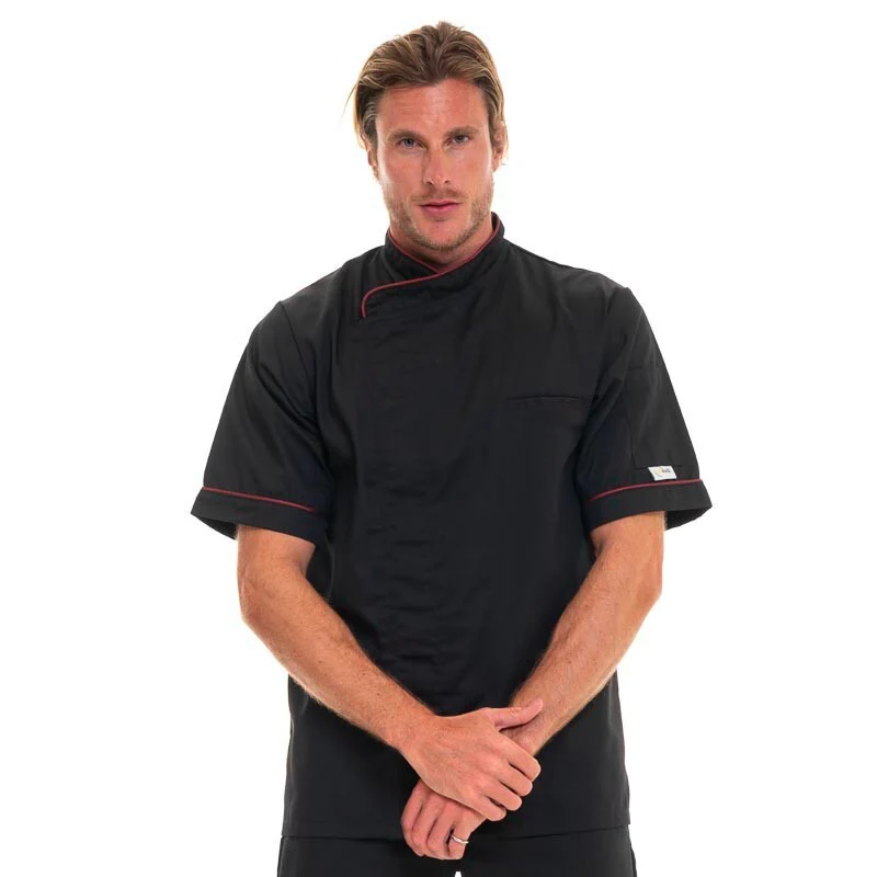 Veste de pâtissier Noire Liseré Bordeaux - MANELLI - Image 3