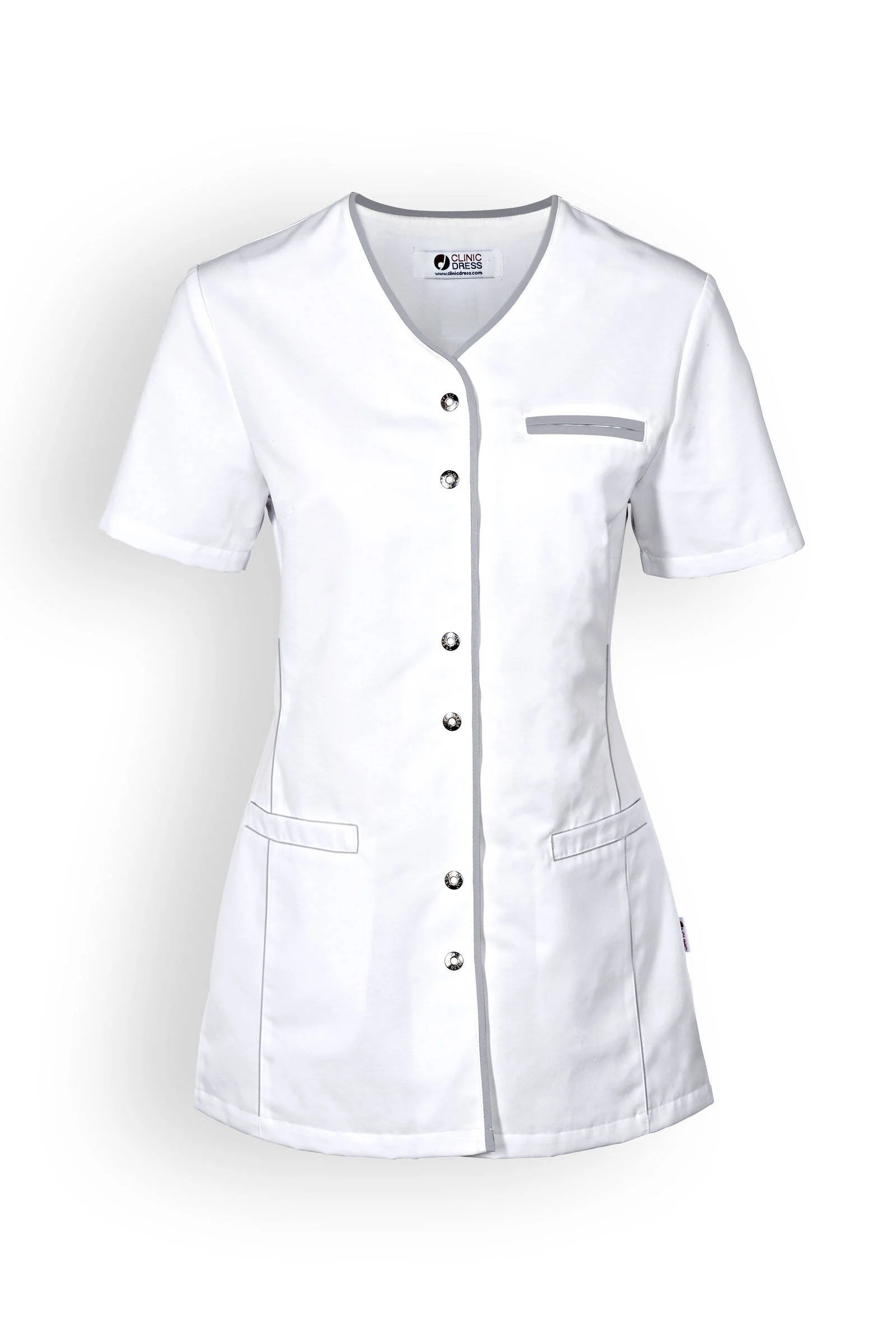 Blouse Médicale Femme Manches Courtes Blanche Liseré Charbon - CLINIC DRESS - Image 3